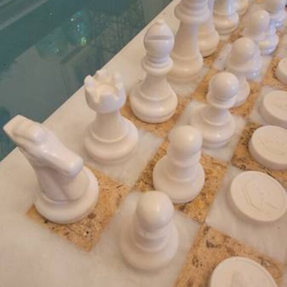 Handmade Staunton Gold & White Marble 15" Chess Board Game Set - Picture 8 of 9